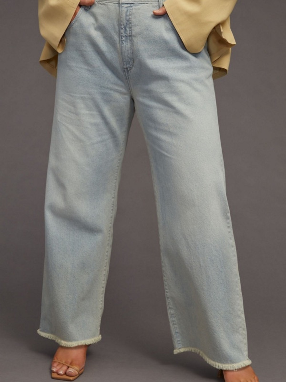 Anthropologie Light Blue Straight-Leg Jeans with Frayed Hem